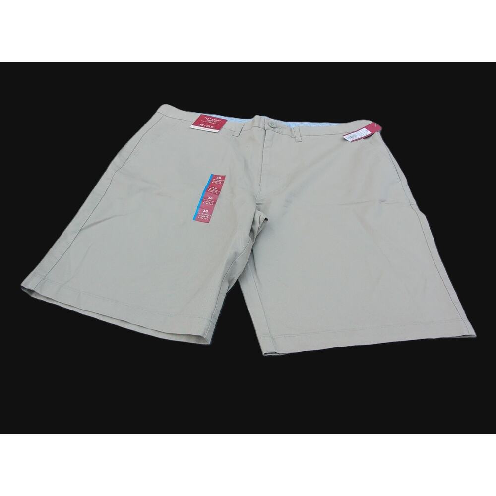 Men's Size 38 Flat Front Stretch Shorts Beige 98% Cotton Classic Preppy Y2K New